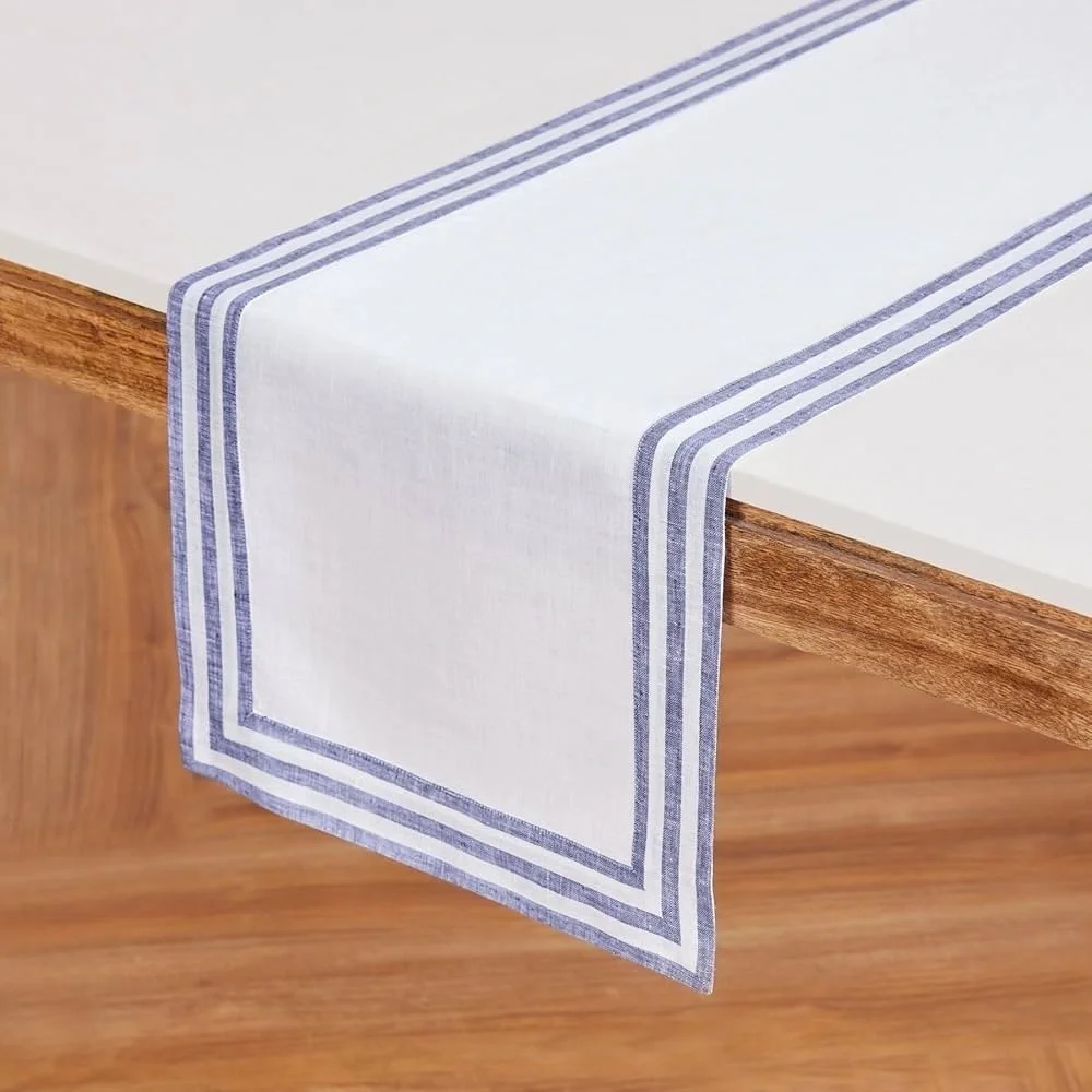 Solino Home Linen Table Runner – 100% Pure Linen Navy Table Runner 14 X 108 Mila